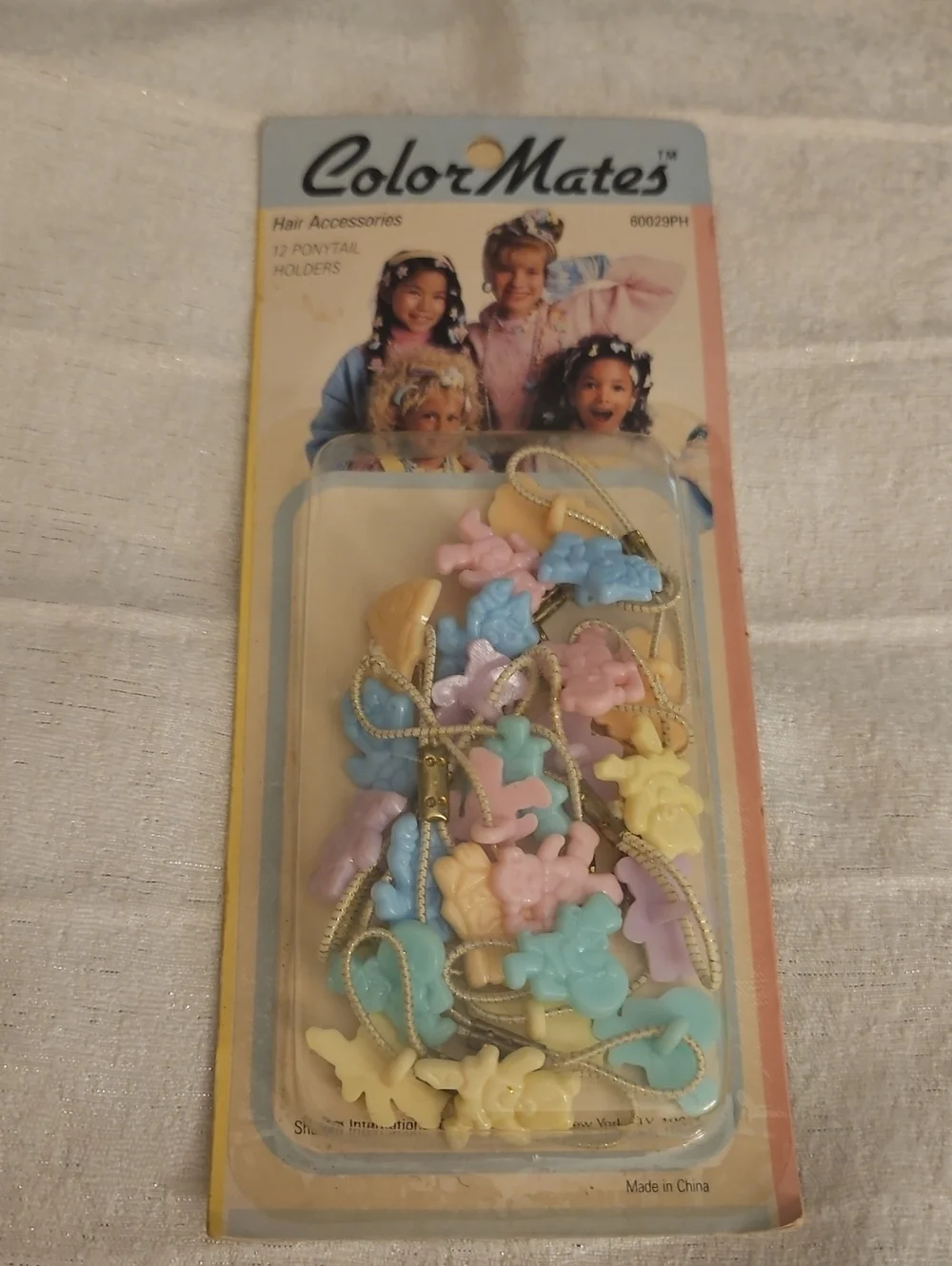 Vtg COLOR MATES Teddy Bear Ponytail Holders - Pastel Multi (Pack)
